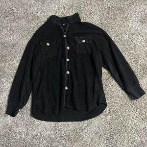 Oversized waffle knit Button-Up Shacket